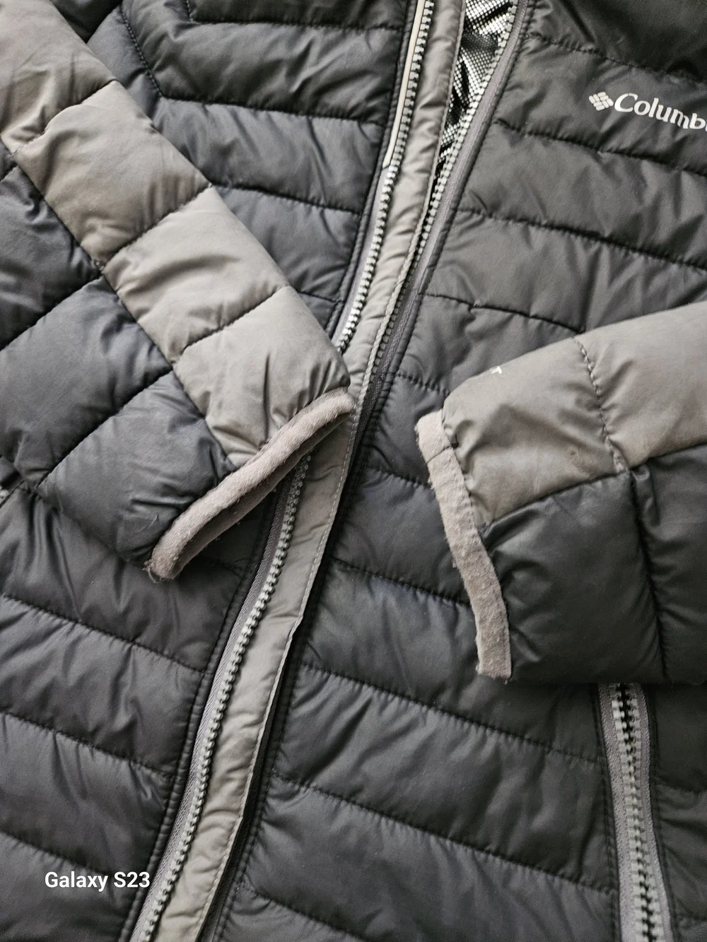 Columbia Omni-Heat Hooded Insulated Puffer Jacket Youth Small Black Gray Full